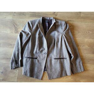 Jones New York Woman Brown Blazer Wool Blend Leather Trim 18W